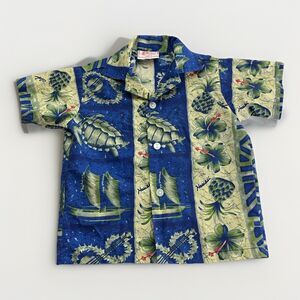 Vintage Hawaiian Tiki Boys  Button Down Short Sleeve Shirt Made In Hawaii Size 1